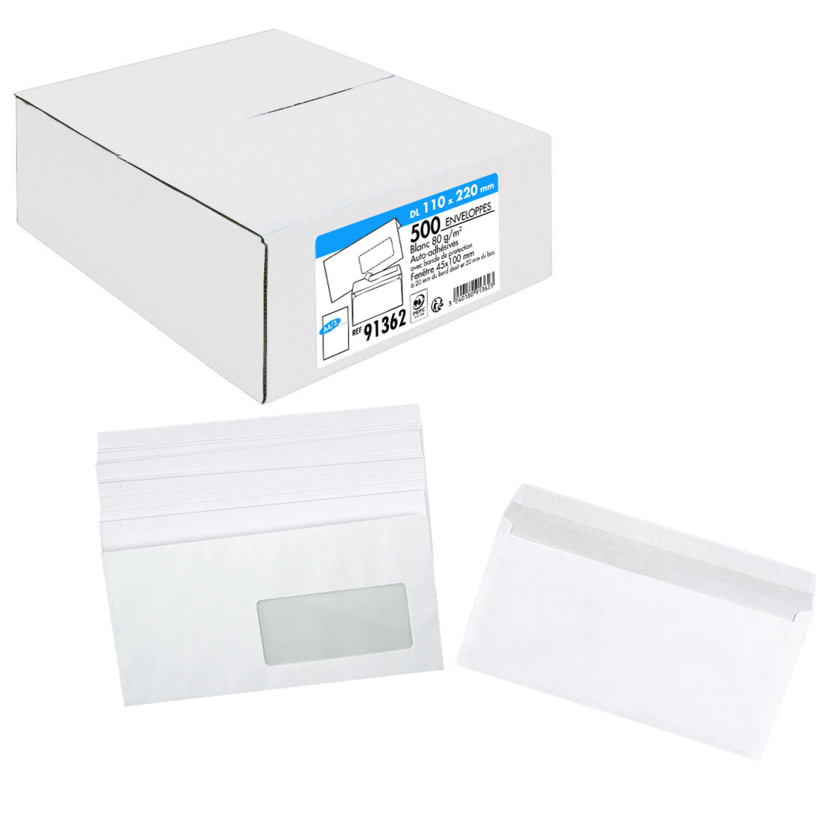 Enveloppe DL - 110x220 - 80g/m² - Patte Autocollante - Office Dépôt