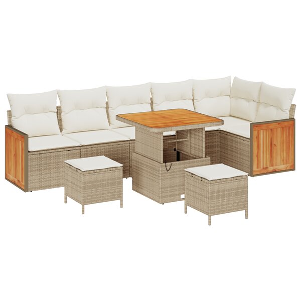 Ensemble de canapé de jardin 9 pièces avec coussins Beige Poly Rotin Acacia