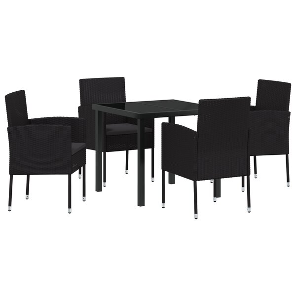 vidaXL Ensemble de repas de jardin 5 pièces avec coussins en rattan poly noir