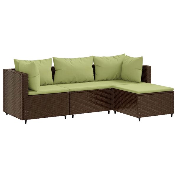 vidaXL Salon de jardin 4 Pièces avec coussins Marron Résine tressée
