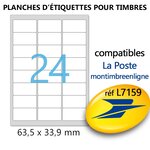 Lot de 50 Planches A4 de 24 étiquettes  spéciales TIMBRE - 6,35 x 3,39 cm = 1200 étiquettes