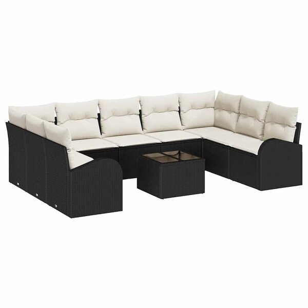 vidaXL Ensemble de canapé de jardin 10 Pièces Noir  blanc Poly rotin