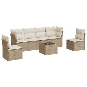 vidaXL Salon de jardin avec coussins 7 Pièces beige résine tressée