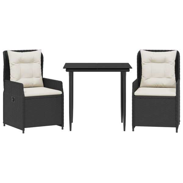 vidaXL Ensemble à manger de jardin avec coussins 3 Pièces Noir