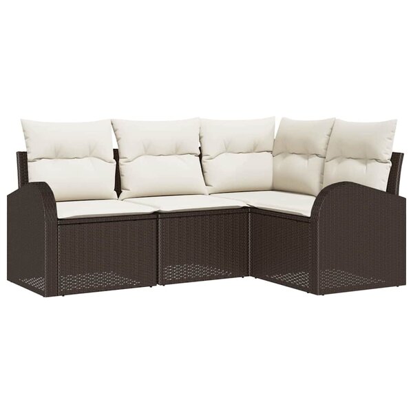 vidaXL Ensemble de canapé de jardin 4 Pièces Marron et blanc Poly rotin