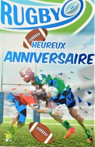Carte heureux anniversaire rugby homme bleu brillant avec enveloppe 12x17 5cm