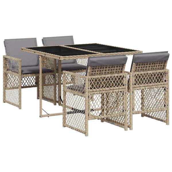 vidaXL Ensemble à manger de jardin avec coussins 5Pièces Beige poly rotin