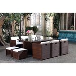 Miami 10 Marron/Blanc : salon encastrable 10 personnes en résine tressée marron poly rotin