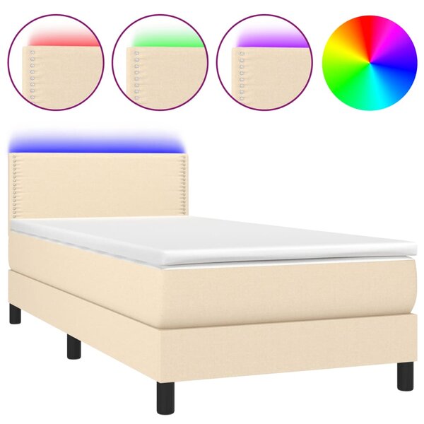 vidaXL Sommier à lattes de lit avec matelas LED Crème 90x190 cm Tissu
