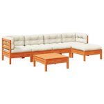 vidaXL Salon de jardin 6 Pièces avec coussins cire marron bois pin massif