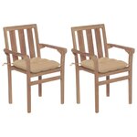 vidaXL Chaises de jardin 2 Pièces avec coussins beige Bois de teck massif