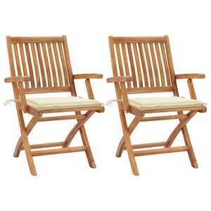 vidaXL Chaises de jardin lot de 2 et coussins crème Bois teck massif