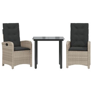 vidaXL Ensemble à manger de jardin 3Pièces coussins gris clair poly rotin