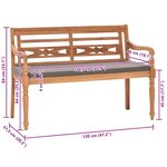 vidaXL Banc Batavia avec coussin gris foncé 120 cm Bois de teck massif