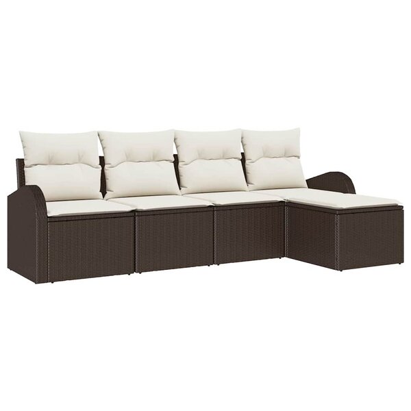 vidaXL Ensemble de canapé de jardin 5 Pièces Marron et blanc Poly rotin
