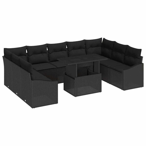 vidaXL Ensemble de Canapés avec coussin 10 Pièces Noir polyrotin