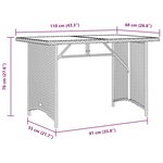 vidaXL Table de jardin et dessus en verre gris clair 110x68x70cm rotin
