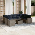 vidaXL Salon de jardin 10 Pièces avec coussins gris résine tressée