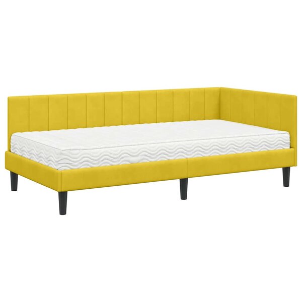 vidaXL Cadre de lit d'angle avec matelas Jaune 90 x 190 cm Velours