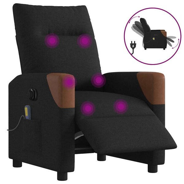 vidaXL Fauteuil de massage inclinable électrique Noir Tissu