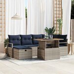vidaXL Ensemble de canapé de jardin avec coussin 7 Pièces Gris Poly rotin