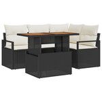 Ensemble de Sofa de Jardin de 5 Pièces avec Coussins Noir en Rattan Poly