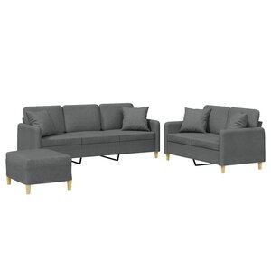 vidaXL Ensemble de canapés 3 Pièces coussins gris foncé tissu