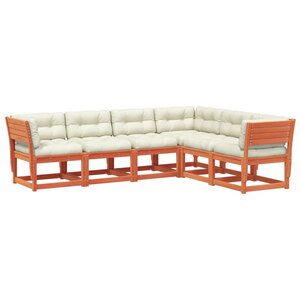 vidaXL Salon de jardin 6 Pièces avec coussins cire marron bois pin massif