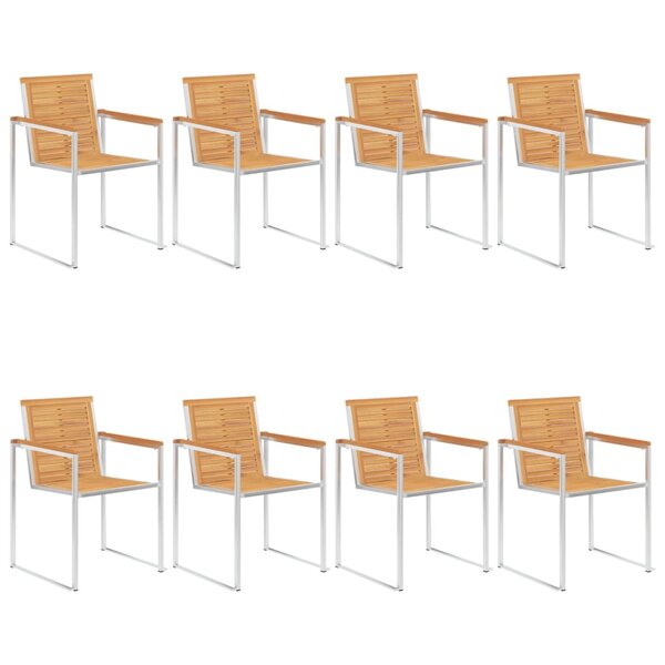 vidaXL Chaises de jardin lot de 8 Bois teck solide et acier inoxydable