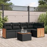 vidaXL Salon de jardin 6 Pièces avec coussins noir résine tressée