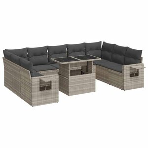 vidaXL Salon de jardin avec coussins 10 Pièces gris clair résine tressée