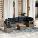vidaXL Salon de jardin 7 Pièces avec coussins gris résine tressée
