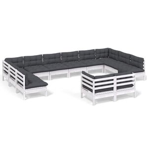 vidaXL Salon de jardin 12 Pièces avec coussins blanc bois de pin solide