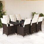 vidaXL Ensemble de bistro de jardin 9 Pièces coussins marron poly rotin