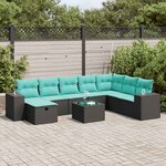 vidaXL Salon de jardin 9 Pièces avec coussins noir résine tressée