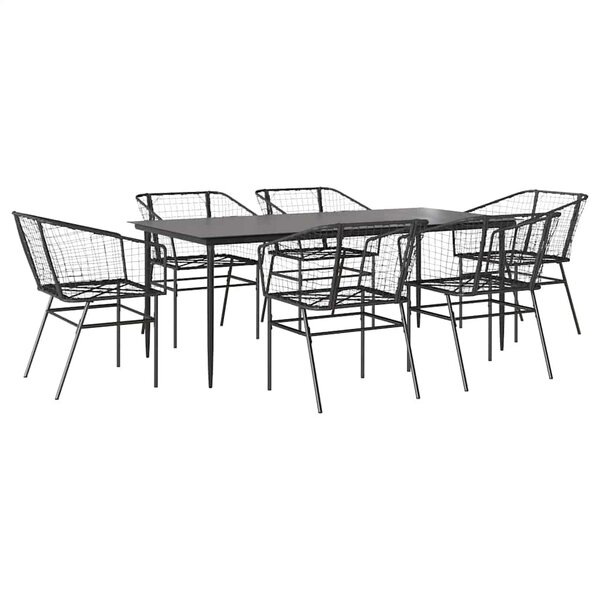 vidaXL Ensemble à manger de jardin 7Pièces noir poly rotin verre