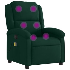 vidaXL Fauteuil inclinable de massage vert foncé velours