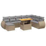 vidaXL Salon de jardin avec coussins 9 Pièces beige résine tressée