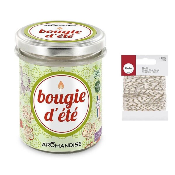Bougie d'été citronnelle & géranium 30h + Ficelle dorée & blanche