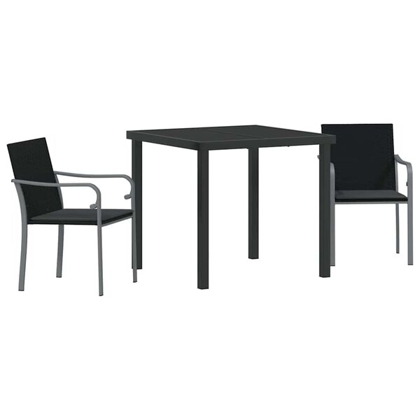 vidaXL Ensemble de salle à manger pour jardin 3 Pièces Noir Poly rotin