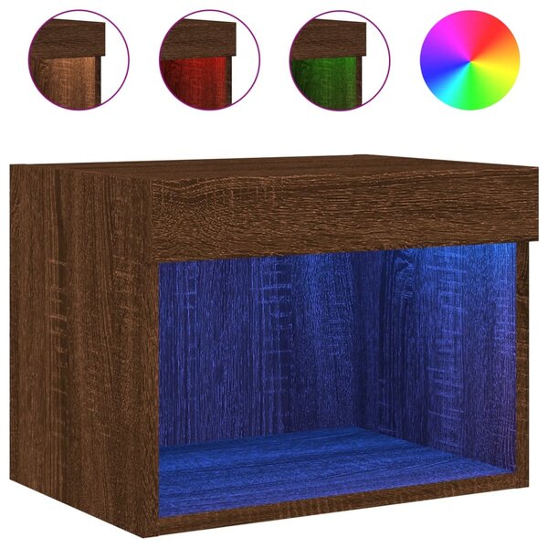 vidaXL Table de chevet murale avec lumières LED chêne marron