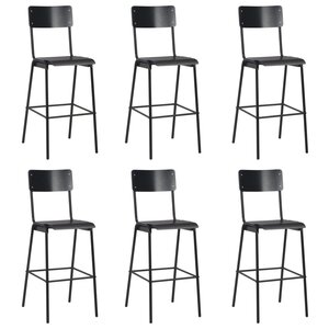 vidaXL Chaises de bar lot de 6 noir contreplaqué solide et acier