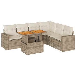 vidaXL Salon de jardin avec coussins 7 Pièces beige résine tressée