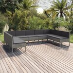 vidaXL Salon de jardin 9 Pièces avec coussins Résine tressée Gris