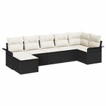 vidaXL Ensemble de canapé de jardin avec coussin 7 Pièces Noir Poly rotin