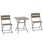 Ensemble bistro de jardin 3 pièces pliables design contemporain table carrée et 2 chaises à lattes métal époxy PE aspect bois