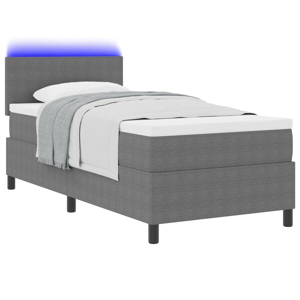 vidaXL Lit à Sommier avec Matelas & Lumière LED Gris 80x200 cm Tissu en velours côtelé