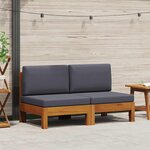 vidaXL Canapés centraux 2 Pièces avec coussins gris foncé Acacia solide