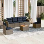 vidaXL Salon de jardin 7 Pièces avec coussins gris résine tressée