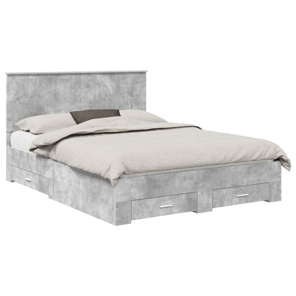 vidaXL Cadre de lit Gris béton 150 x 200 cm Bois d'ingénierie
